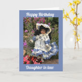 Carte Joyeuse fille d'anniversaire en droit Poupée noire (Fleur jaune)