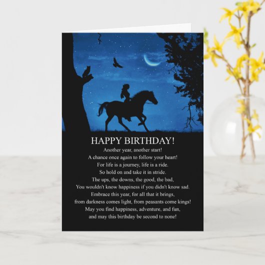 Carte Joyeuse fille d'anniversaire et cheval Profitez de (Fleur jaune)