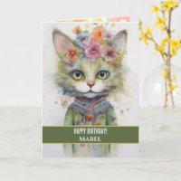 Joyeuse fille d'anniversaire Green Chat larges yeu