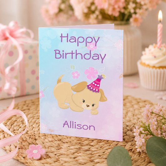 Carte Joyeuse Fille D'anniversaire Joli Chiot