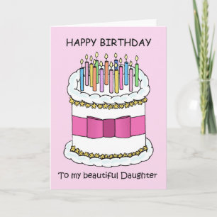 Carte Joyeuse Fille d'anniversaire Jolie gâteau et bougi