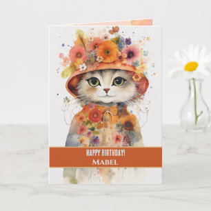 Carte Joyeuse fille d'anniversaire Orange Chat Large yeu