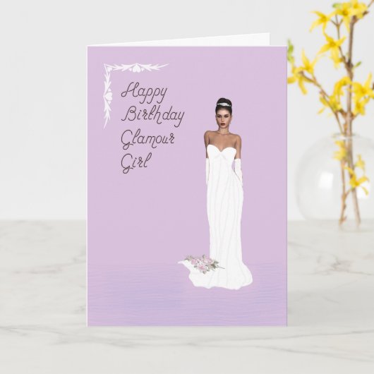 Carte Joyeuse Fille Glamor Anniversaire Jolie Dame (Fleur jaune)
