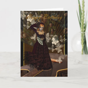 Carte Joyeuse fille gothique d'anniversaire avec guitare