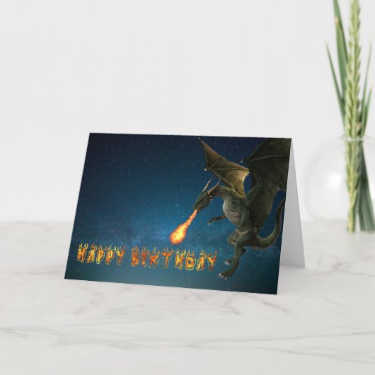 Carte Joyeuse flamme de feu de dragon d'anniversaire (Devant)