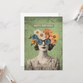 Carte Joyeuse Fleur Surreal Anniversaire (Devant/Arrière en situation)