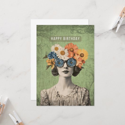 Carte Joyeuse Fleur Surreal Anniversaire (Devant/Arrière en situation)
