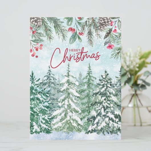 Carte Joyeuse forêt de Noël, baies rouges, Pinecones (Debout devant)