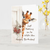 Carte Joyeuse Giraffe Anniversaire À La Porte (Fleur jaune)