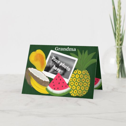 Carte Joyeuse grand-mère avec des fruits (Devant)