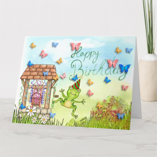 Carte Joyeuse grenouille, anniversaire (Devant)
