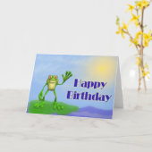 Carte Joyeuse grenouille d'anniversaire (Fleur jaune)