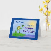 Carte Joyeuse grenouille d'anniversaire (Fleur jaune)