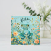 Carte Joyeuse Grenouille mignonne d'anniversaire avec fl (Debout devant)
