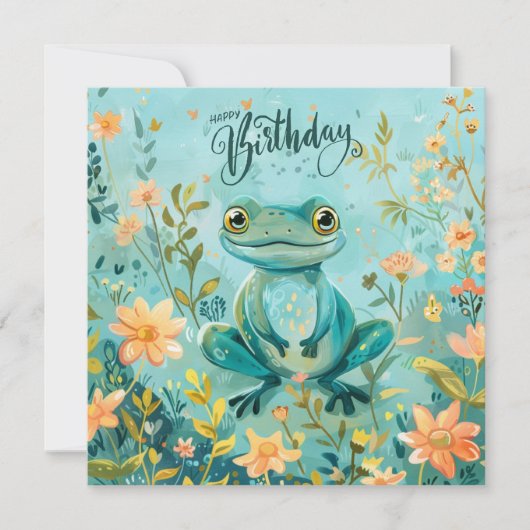 Carte Joyeuse Grenouille mignonne d'anniversaire avec fl (Devant)