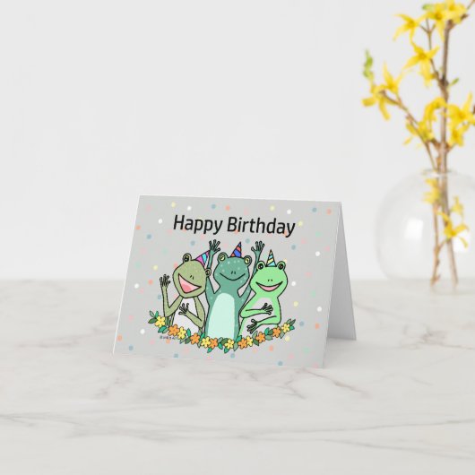 Carte Joyeuse grenouilles s'amuser fêter mignonne drôle (Fleur jaune)