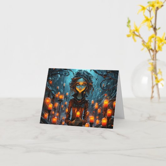 Carte Joyeuse illustration de sorcière gothique Hallowee (Fleur jaune)