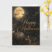 Carte Joyeuse Lune de Halloween Citrouille (Fleur jaune)