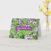 Carte Joyeuse maman d'anniversaire pourpre Petunias (Fleur jaune)