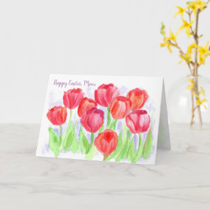 Carte Joyeuse maman de Pâques Fleurs de tulipe rouge