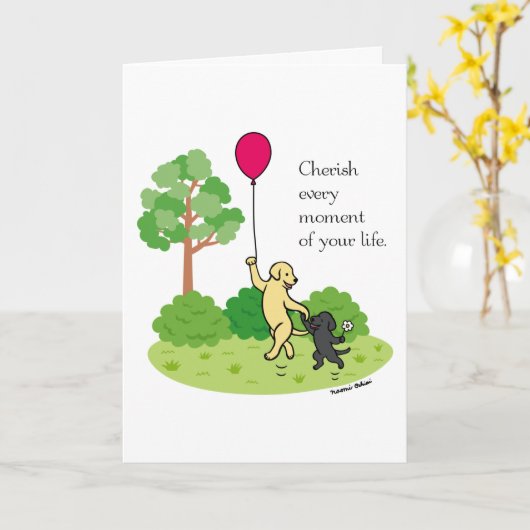 Carte Joyeuse Marche Labradors Cherish (Fleur jaune)