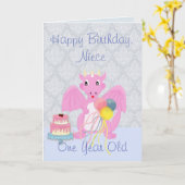 Carte Joyeuse nièce d'anniversaire, joli dessin de drago (Fleur jaune)