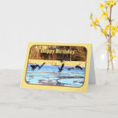 Carte Joyeuse Oie D'Anniversaire Décolle D'Un Étang Cong (Fleur jaune)