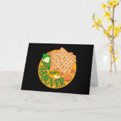 Carte Joyeuse Pâque avec une matzo mignonne Fête juive (Fleur jaune)