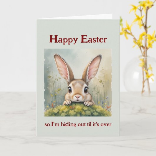 Carte Joyeuse Pâques se cachant Big Eared Rabbit (Fleur jaune)