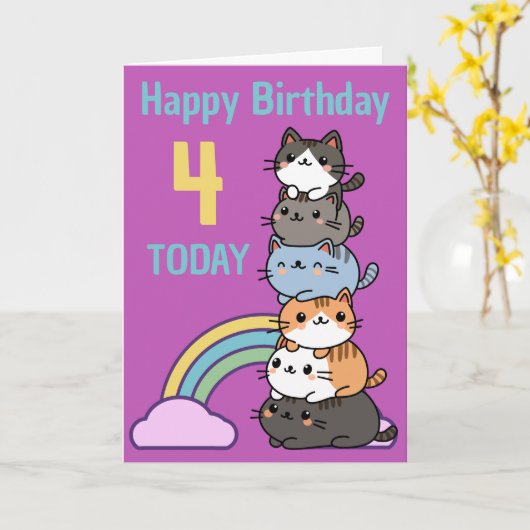 Carte Joyeuse Pile D'Anniversaire De Chats Âgés (Fleur jaune)