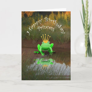 Carte Joyeuse princesse d'anniversaire, grenouille verte
