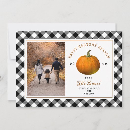 Carte Joyeuse récolte Citrouille Plaid Photo Thanksgivin (Devant)