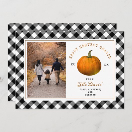 Carte Joyeuse récolte Citrouille Plaid Photo Thanksgivin (Devant / Derrière)