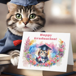 Carte Joyeuse remise de diplômes avec petit chaton !