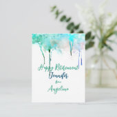 Carte Joyeuse retraite aquarelle simple bleu vert (Debout devant)