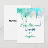 Carte Joyeuse retraite aquarelle simple bleu vert (Devant / Derrière)
