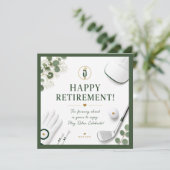 Carte Joyeuse retraite de golf avec gant de golf et fer (Debout devant)