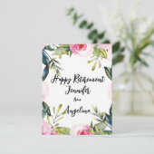 Carte Joyeuse retraite Floral Aquarelle Cursive Script (Debout devant)
