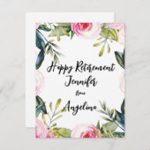 Carte Joyeuse retraite Floral Aquarelle Cursive Script (Devant / Derrière)