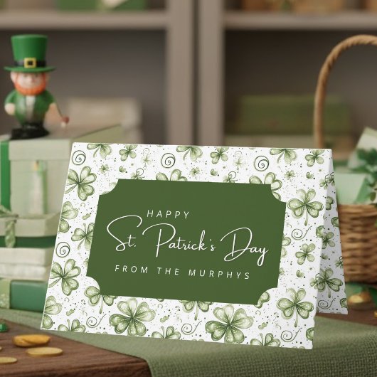 Carte Joyeuse Saint-Patrick avec trèfles verts aquarelle