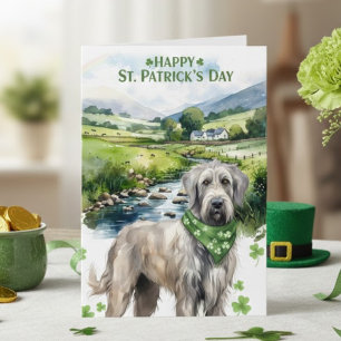 Carte Joyeuse Saint-Patrick Chien-loup d'Irlande Aquarel