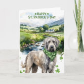 Carte Joyeuse Saint-Patrick Chien-loup d'Irlande Aquarel (Devant)