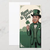 Carte Joyeuse Saint-Patrick Leprechaun Vintage (Devant / Derrière)