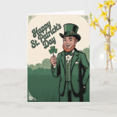 Carte Joyeuse Saint-Patrick Leprechaun Vintage (Fleur jaune)
