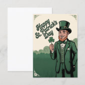 Carte Joyeuse Saint-Patrick Leprechaun Vintage (Devant / Derrière)