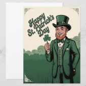 Carte Joyeuse Saint-Patrick Leprechaun Vintage (Devant / Derrière)