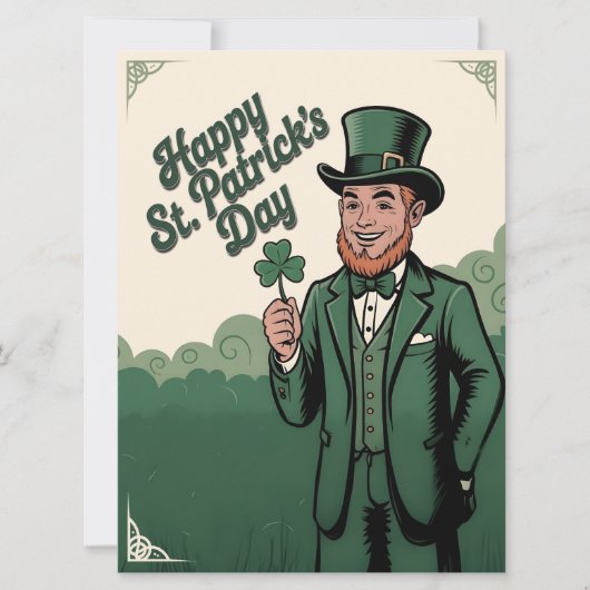 Carte Joyeuse Saint-Patrick Leprechaun Vintage (Devant)