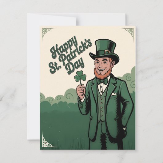 Carte Joyeuse Saint-Patrick Leprechaun Vintage (Devant)