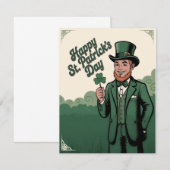 Carte Joyeuse Saint-Patrick Leprechaun Vintage (Devant / Derrière)