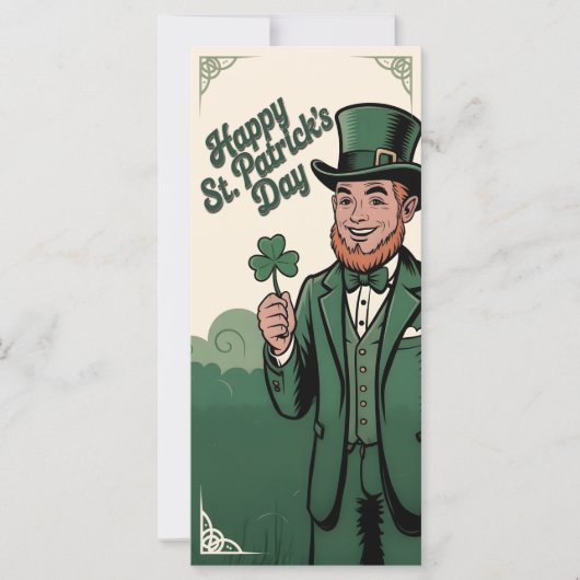 Carte Joyeuse Saint-Patrick Leprechaun Vintage (Devant)